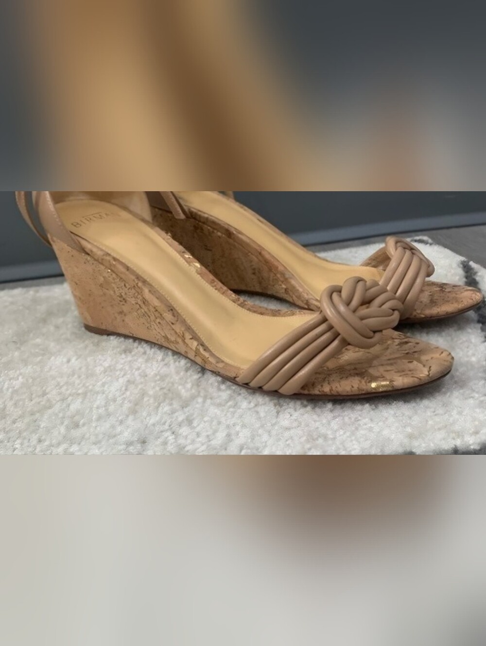 Beige Cork Wedge Sandals